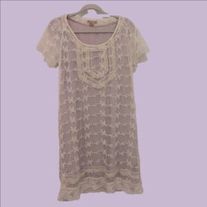 💜 April Cornell Dress M Lilac Cream Lace Panel Prom Bridal Cottage Garden